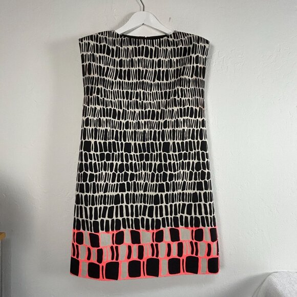 Ann Mashburn Womens Sleeveless Shift Dress Small Printed Black White Back Zip - Picture 1 of 11
